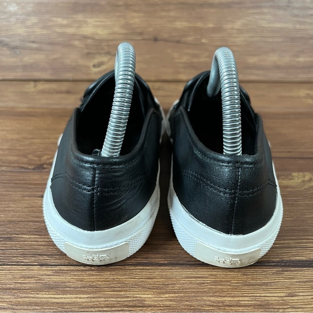 Coach Chrissy Rivets Black Leather‎ Studded Slip-On Sneakers Women’s Size 6.5 - Picture 4 of 11